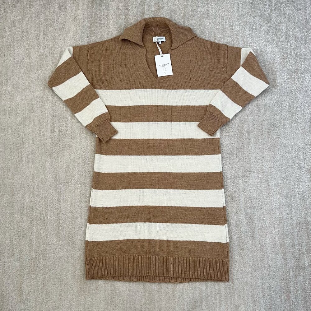 NWT Cocogio Wool Alpaca Striped Long Sleeve Midi Sweater Dress S